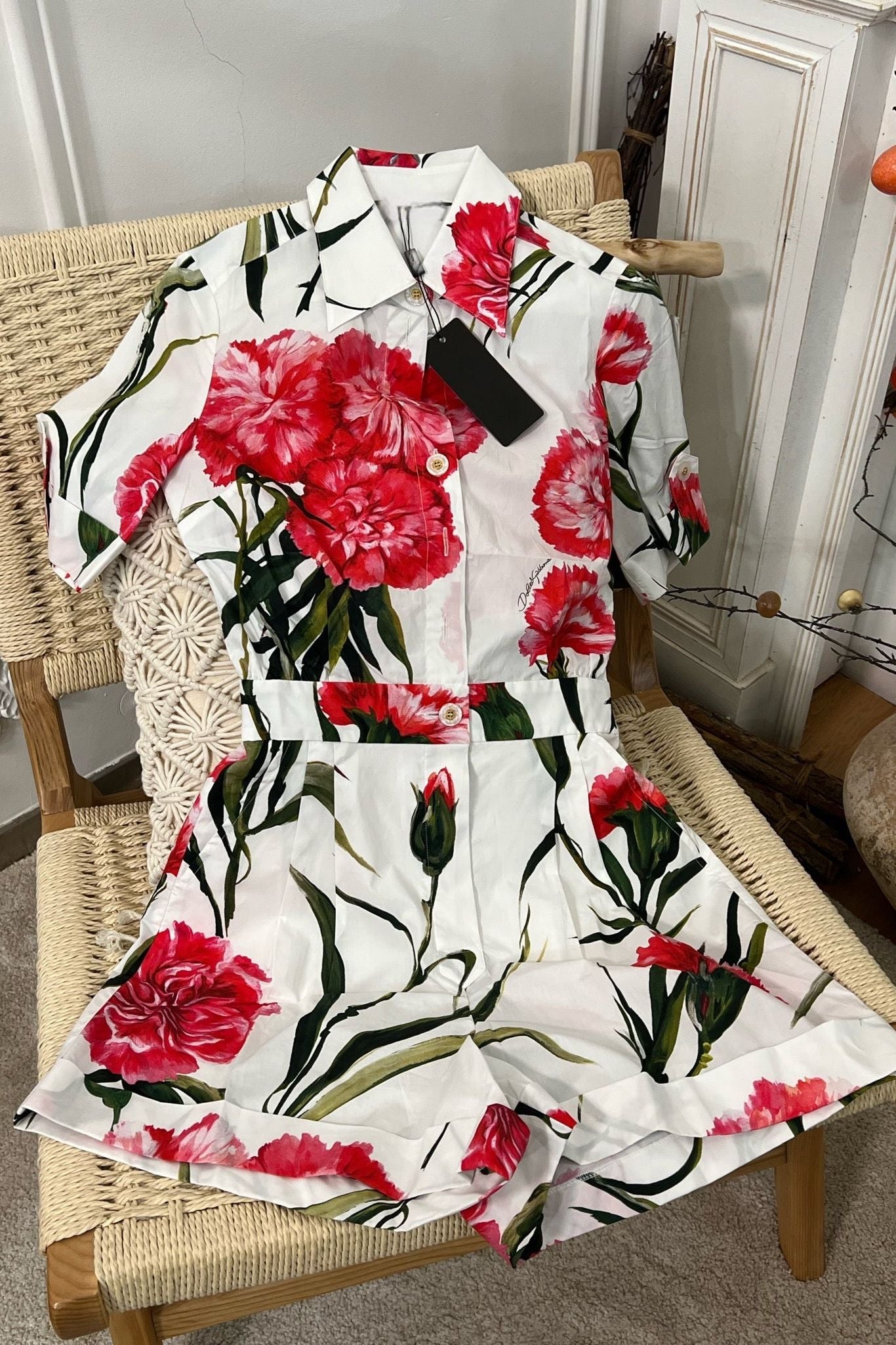 Carnation-Print Playsuit