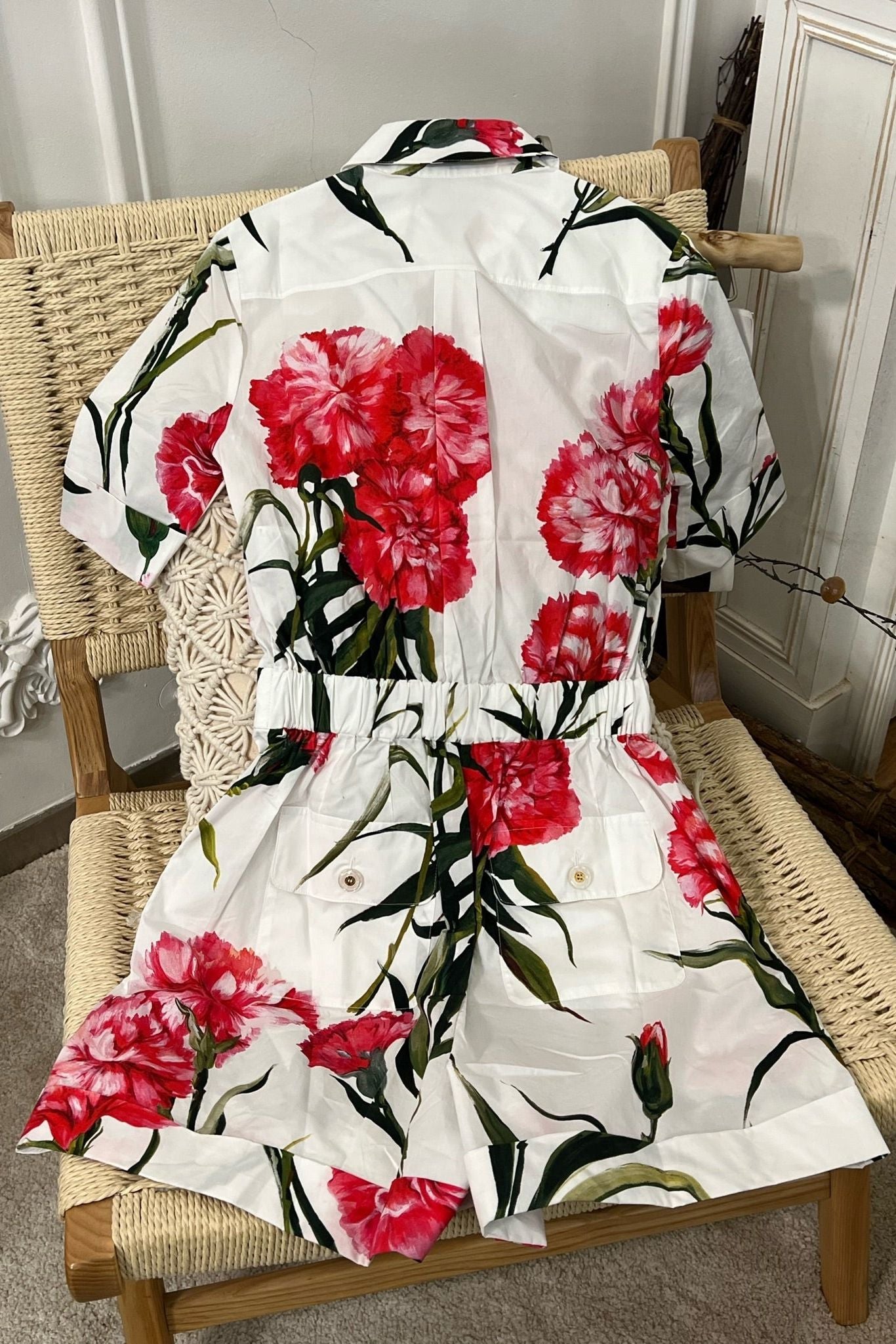 Carnation-Print Playsuit