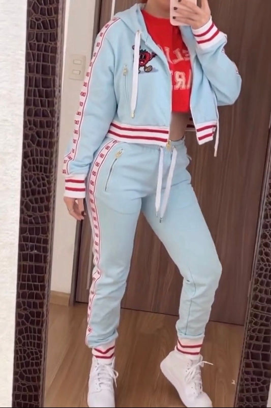 Blue Zip Cropped Hoodie