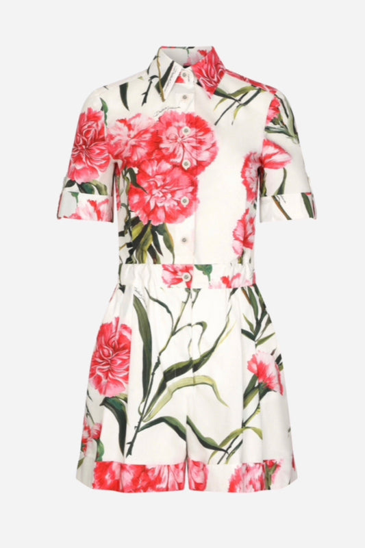 Carnation-Print Playsuit