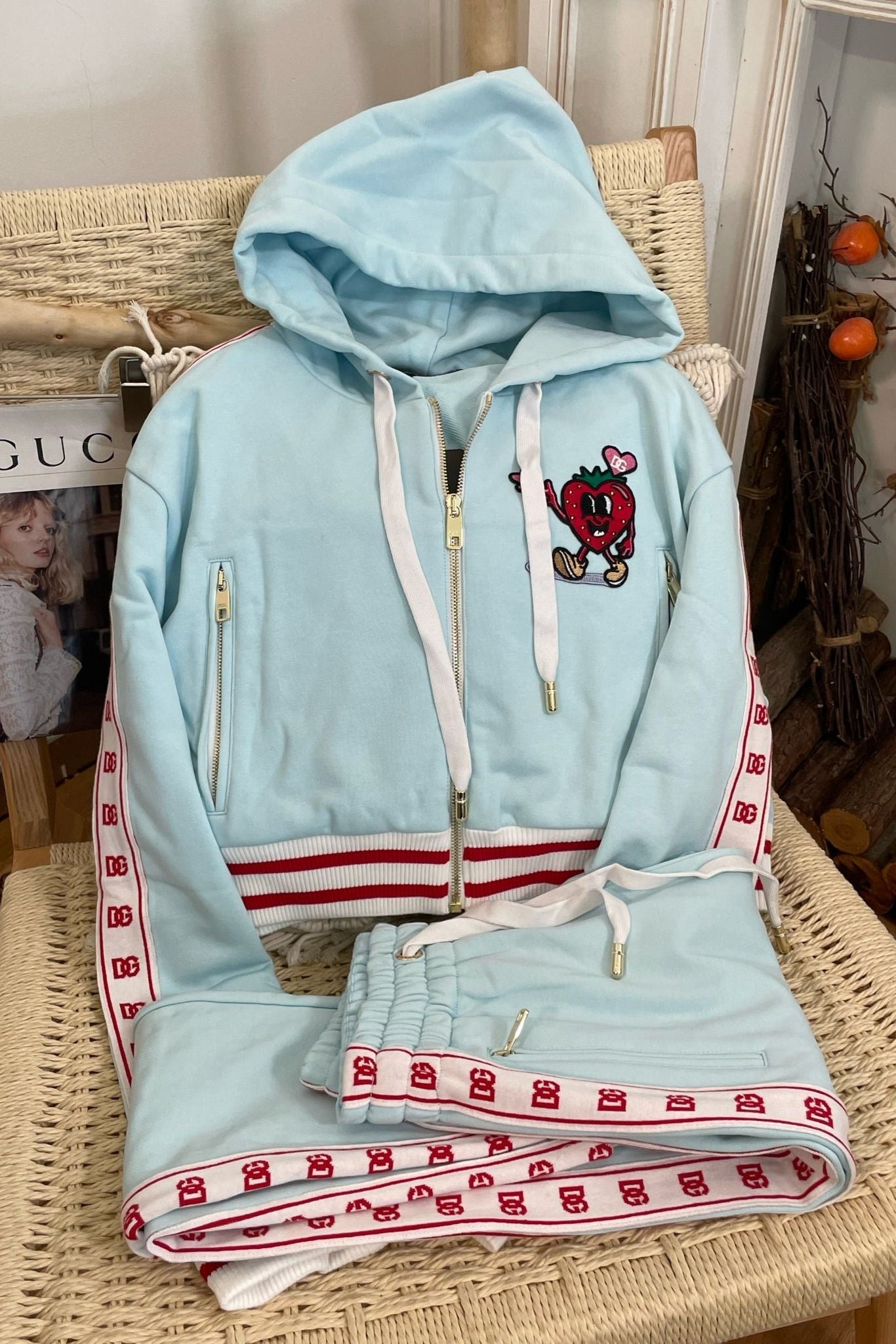 Blue Zip Cropped Hoodie
