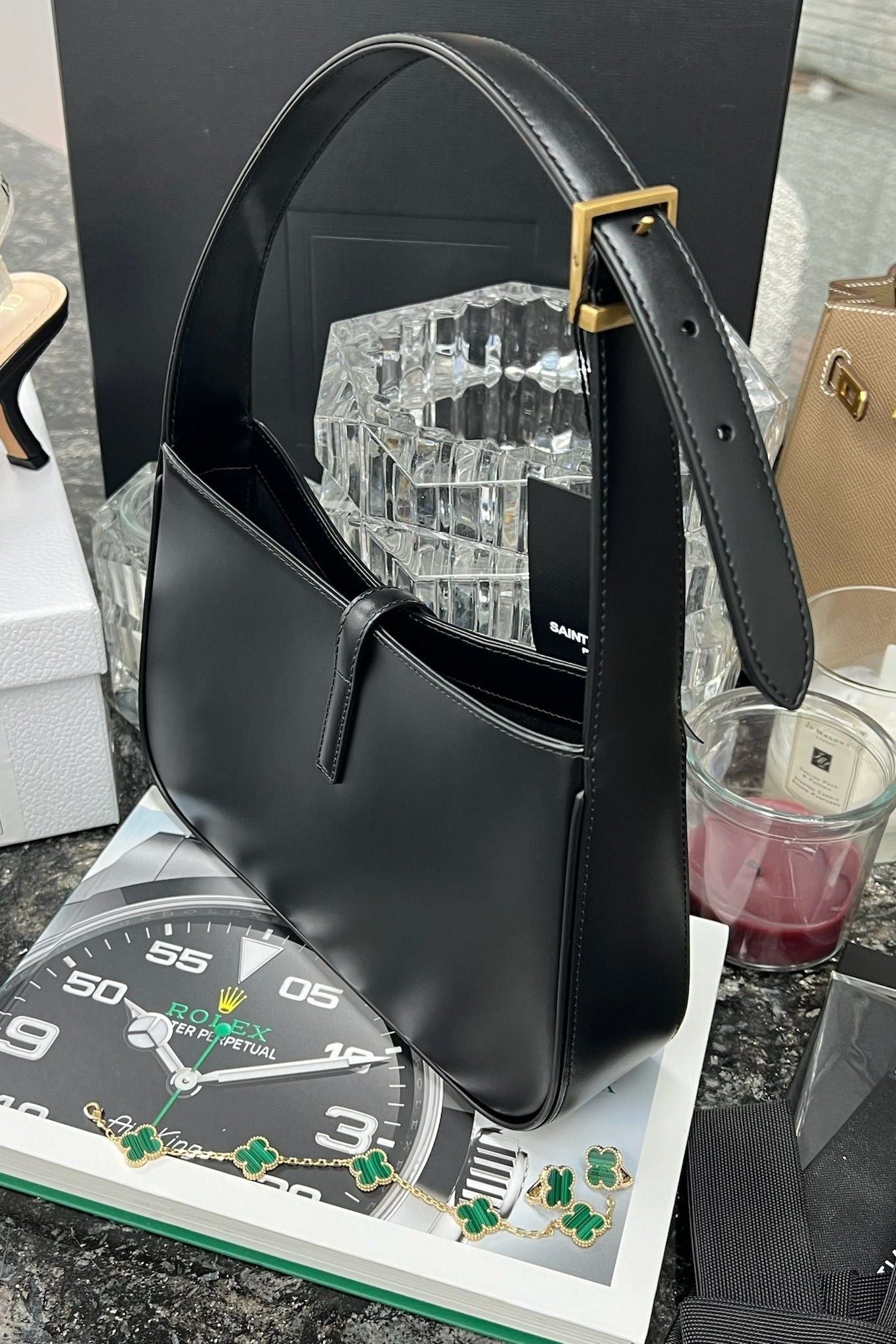 Flat Black Hobo Bag